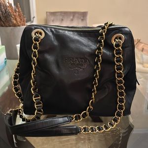 Vintage lamb skin mid-size Prada tote with gold hardware